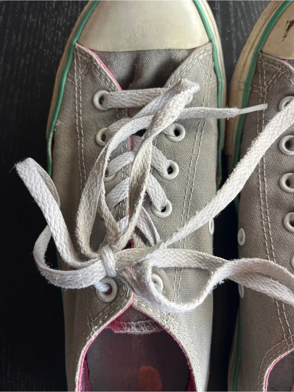 Converse All Star Low Gray Pink Green Canvas Shoes Junior 5 Sneakers